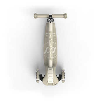 Top-down view of a beige Scoot & Ride Highwaykick 3S LED 3-wheel light-up scooter.
