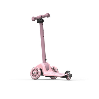 Pink Scoot & Ride Highwaykick 3S LED 3-wheel light-up scooter with two front wheels.