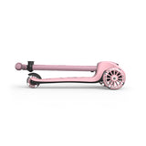 Pink Scoot & Ride Highwaykick 3S LED kids scooter, folded flat with light-up wheels.