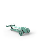 Mint green Scoot & Ride Highwaykick 3S LED 3-wheel light-up scooter, folded for portability.