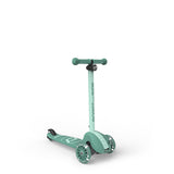 Mint green Scoot & Ride Highwaykick 3S LED 3-wheel light-up scooter with two front wheels.