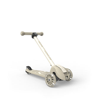 Beige Scoot & Ride Highwaykick 3S LED 3-wheel light-up scooter with clear wheels.