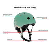 Mint green Scoot & Ride kids helmet with polycarbonate shell, 11 vents, headsize adjuster, and magnetic lock.