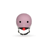 Pink Scoot & Ride kids helmet with a red LED light, magnetic fastener, and adjustable strap.