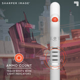 White Sharper Image laser tag blaster with red reload button and ammo count light indicators.