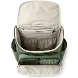 Open Skip Hop Forma quilted green diaper backpack with packing cubes, showing spacious interior.