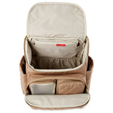 Open Skip Hop Forma quilted blush pink diaper backpack with organized interior and packing cubes.
