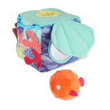 Soft, multi-textured Skip Hop Seascape Activity Cube with ocean patterns, coral, shell mirror, and orange puffer fish rattle.