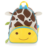 Skip Hop Zoo Giraffe Backpack: brown and white spotted toddler mini backpack with yellow front pocket.