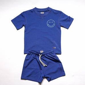 Boys Blue Set Shorts and T-shirt   With  Colorful Smileys Print On The Back
