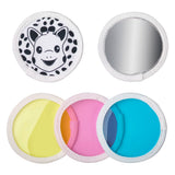 Sophie la girafe Magic Mirror SIGHT White teething toy set with black and white giraffe, mirror, and colorful translucent discs.