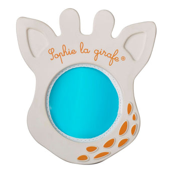 Sophie la girafe Magic Mirror SIGHT White teething toy, giraffe-shaped with a blue mirror and orange spots.