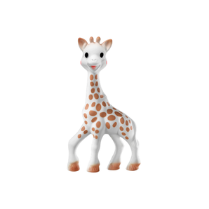 Sophie la girafe So'Pure natural rubber teething toy, white with brown spots and pink cheeks.