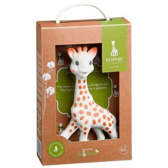 Sophie la girafe So'Pure natural rubber teething toy in brown and white gift box.
