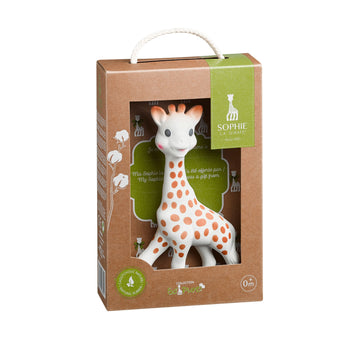Sophie la girafe So'Pure natural rubber teething toy in a brown and white gift box.