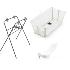 Stokke Flexi Bath Sandy Beige + Stand Bundle | Foldable Baby Bathtub