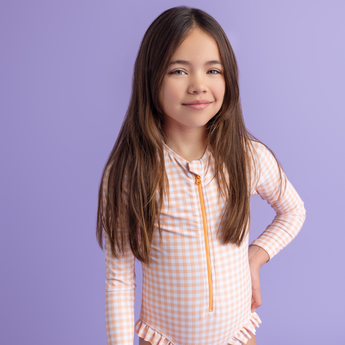 Swim Essentials Apricot Orange Girls Long Sleeve Swimsuit | Kids Swim