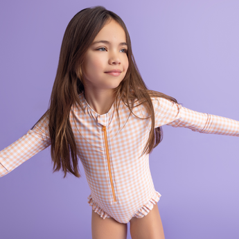 Swim Essentials Apricot Orange Girls Long Sleeve Swimsuit | Kids Swim