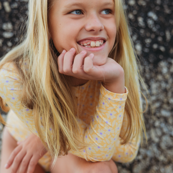 Swim Essentials Florish Yellow Girls Long Sleeve Swimsuit | Kids Swim