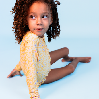 Swim Essentials Florish Yellow Girls Long Sleeve Swimsuit | Kids Swim