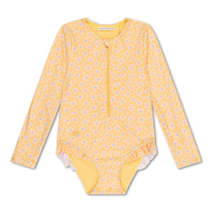 Swim Essentials Florish Yellow Girls Long Sleeve Swimsuit | Kids Swim