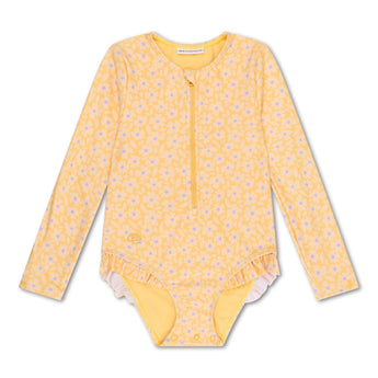 Swim Essentials Florish Yellow Girls Long Sleeve Swimsuit | Kids Swim