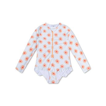 Swim Essentials Flower Hearts Girls Long Sleeve Swimsuit | Kids Swim