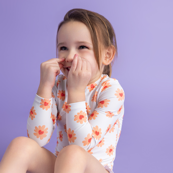 Swim Essentials Flower Hearts Girls Long Sleeve Swimsuit | Kids Swim