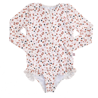 Swim Essentials Khaki Leopard Girls Long Sleeve Swimsuit | Kids Swimwear