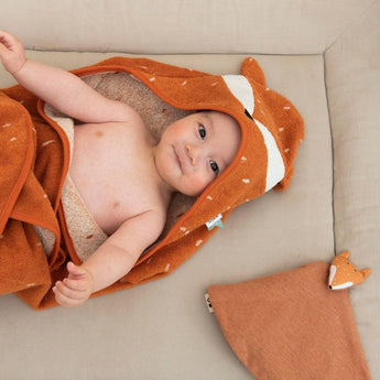 Trixie Kids Bathtime Hooded Towel 75x75cm | Organic Cotton Animal Design