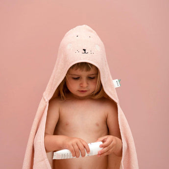 Trixie Kids Bathtime Hooded Towel 75x75cm | Organic Cotton Animal Design