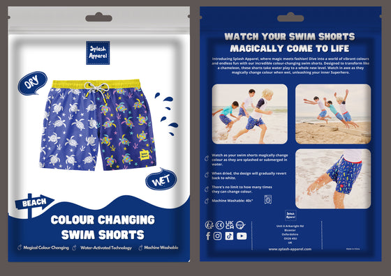 Kids Colour Changing Swim Shorts - Turtle
