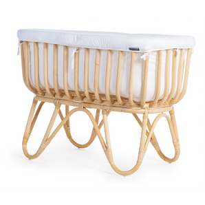 Childhome Rattan Cradle 80x40 + Mattress + Cover Off White Brown