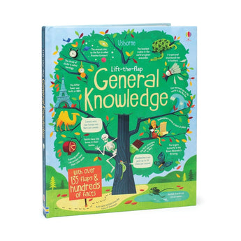 Usborne Lift-the-Flap General Knowledge children's book with a colorful tree design and fun facts.