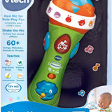 Vtech Sing Along Microphone toy in packaging with text and images of a baby using the microphone.