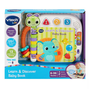 V Tech Learn & Discovery Baby Book Multicolour | Travel Book, Easy To Turn, Wipe Clean Pages & 3 Play Modes | Suitable Ages 6 M + Up