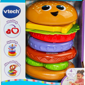 V Tech Baby Build A Burger – Stacking & Sorting Toy With 6 Food Pieces, Shape Matching, Spinning & Color Play | For Babies 18–24 Months+