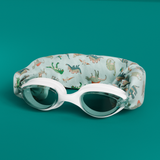Waterplops White Junior Swimming Goggles â€“ Ultra Soft Band With Green Dinosaurs | Swim Accessories