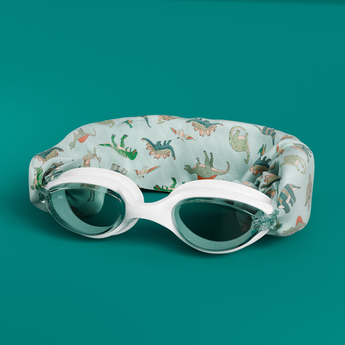 Waterplops White Junior Swimming Goggles â€“ Ultra Soft Band With Green Dinosaurs | Swim Accessories