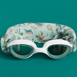 Waterplops White Junior Swimming Goggles â€“ Ultra Soft Band With Green Dinosaurs | Swim Accessories