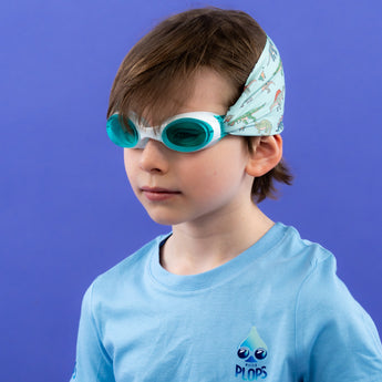 Waterplops White Junior Swimming Goggles â€“ Ultra Soft Band With Green Dinosaurs | Swim Accessories