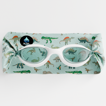Waterplops White Junior Swimming Goggles â€“ Ultra Soft Band With Green Dinosaurs | Swim Accessories