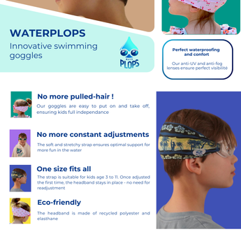 Waterplops White Junior Swimming Goggles â€“ Ultra Soft Band With Green Dinosaurs | Swim Accessories