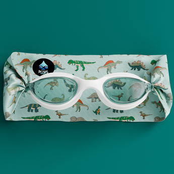 Waterplops White Junior Swimming Goggles â€“ Ultra Soft Band With Green Dinosaurs | Swim Accessories