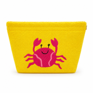 Kids Beach Towel Pouch - Yellow with Pink Crab