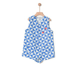 Yell Oh! Jumpsuit Shorts In Linen Triangle Electric Blue | Jumpsuit Girl