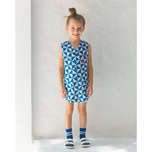 Yell Oh! Jumpsuit Shorts In Linen Triangle Electric Blue | Jumpsuit Girl