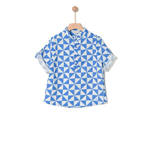 Yell Oh! Tunic & Bermuda In Linen & Cotton Triangles Blue Set Outfit | Sets Boy