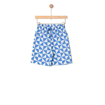 Yell Oh! Tunic & Bermuda In Linen & Cotton Triangles Blue Set Outfit | Sets Boy