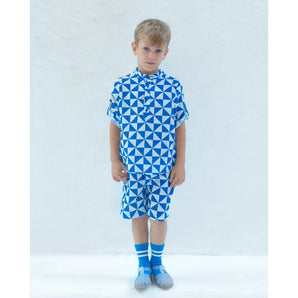 Yell Oh! Tunic & Bermuda In Linen & Cotton Triangles Blue Set Outfit | Sets Boy
